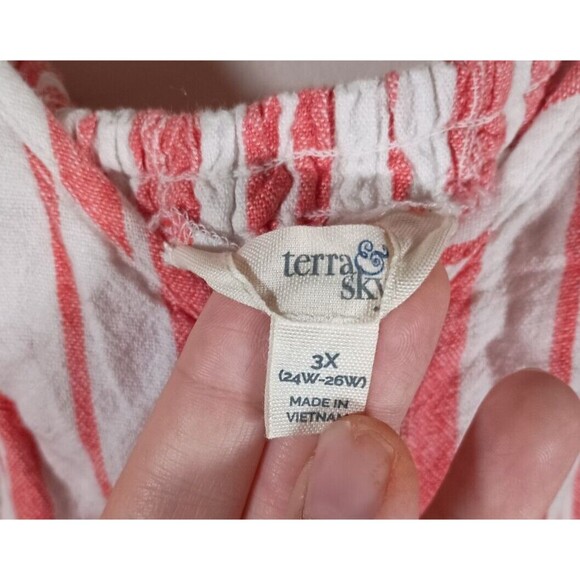 Terra Sky Linen Rayon Maxi Dress Sleeveless Button Dress Pockets Striped Size 3X - Picture 3 of 6